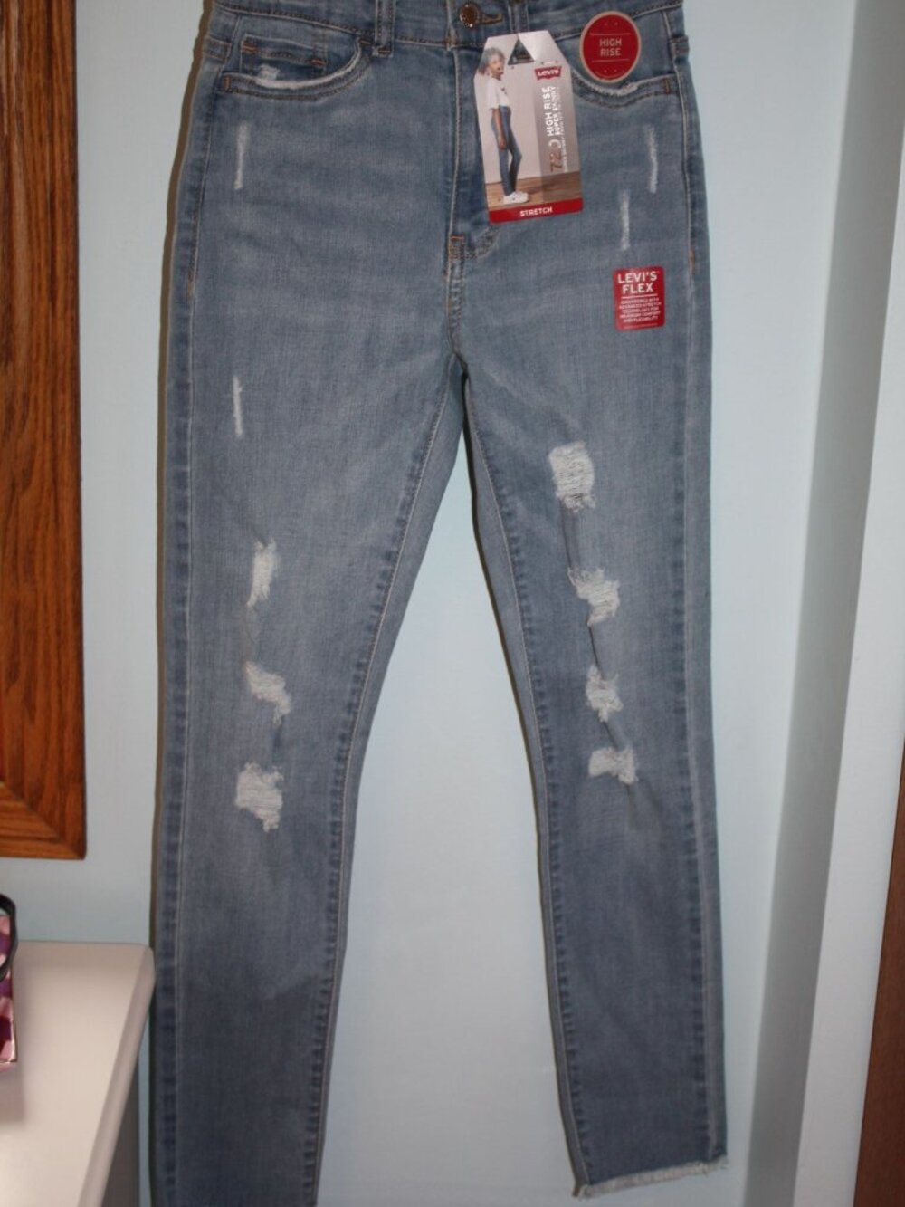 LEVI'S 720 High Rise Super Skinny Stretch Blue Distressed Ripped Girls Size 10